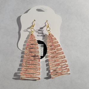 Cork Slit Ladder Sculpted Faux Leather Earrings 2.5"